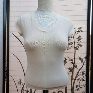 [One Step Up] Soft Buttery Beige V-Neck Knit Top